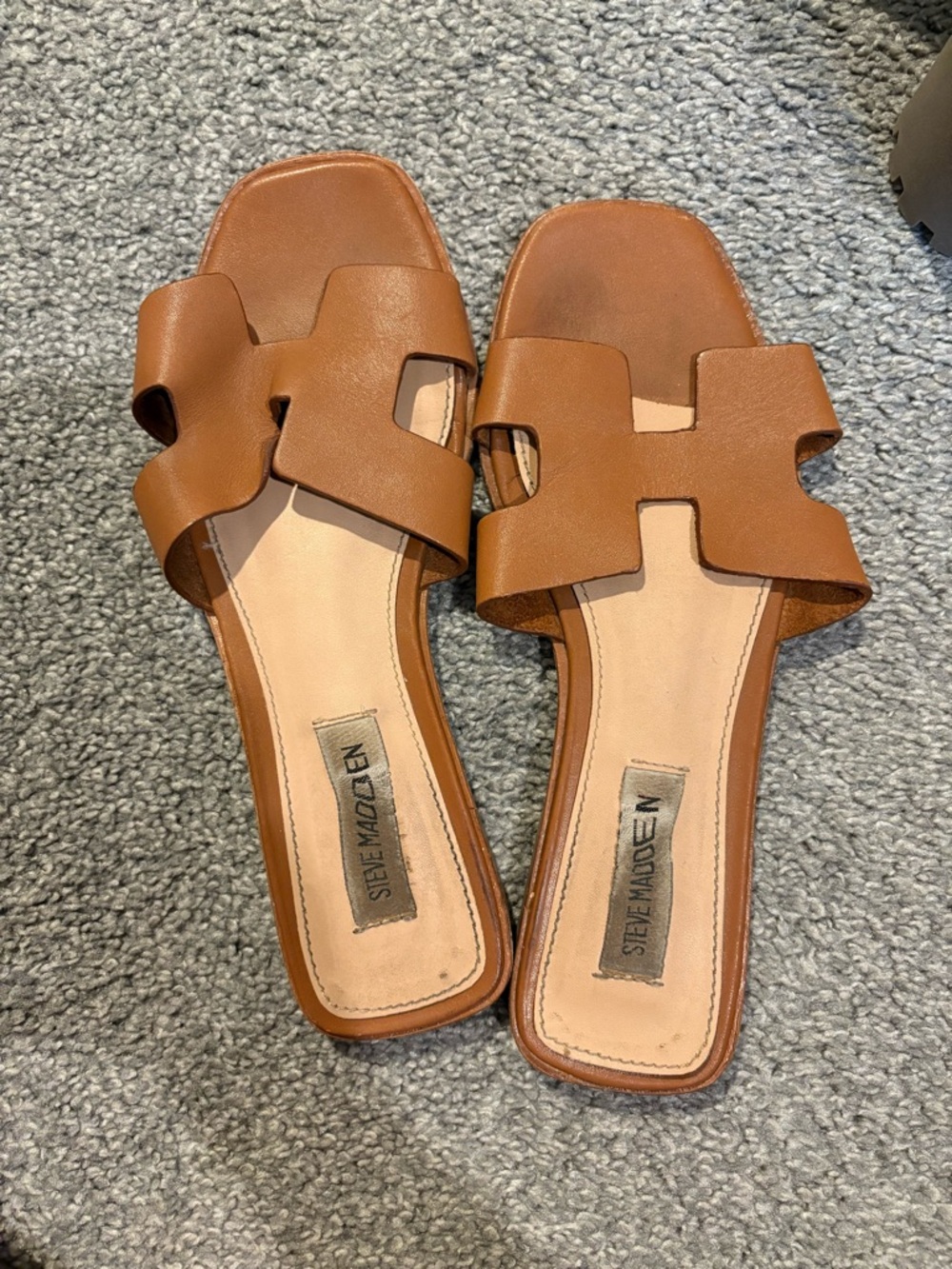 Steve Madden Cognac Brown Leather Slide Sandals